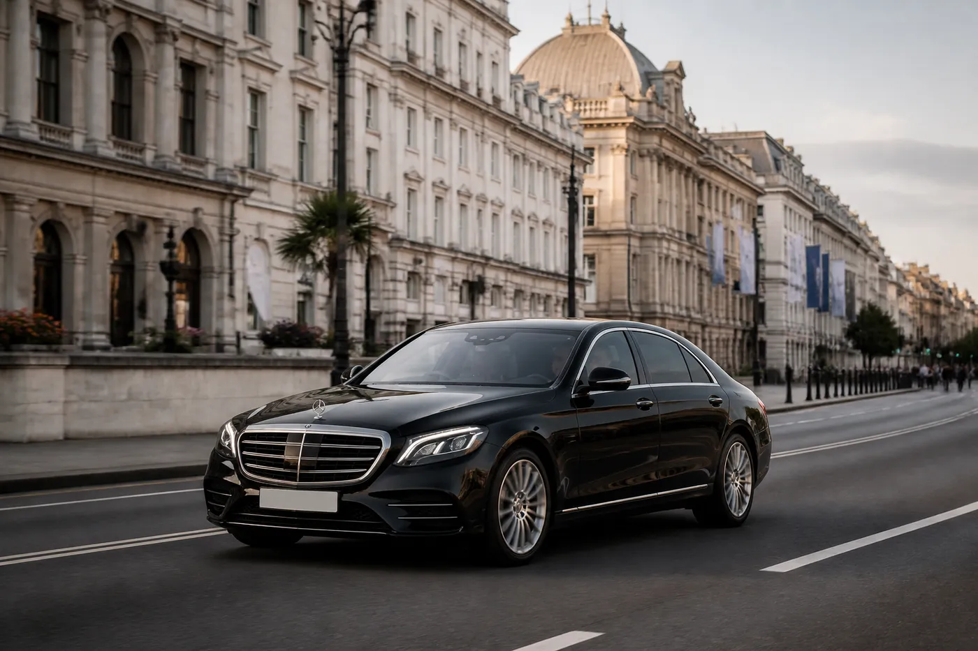 A chauffeur car heading south on a motorway at first light